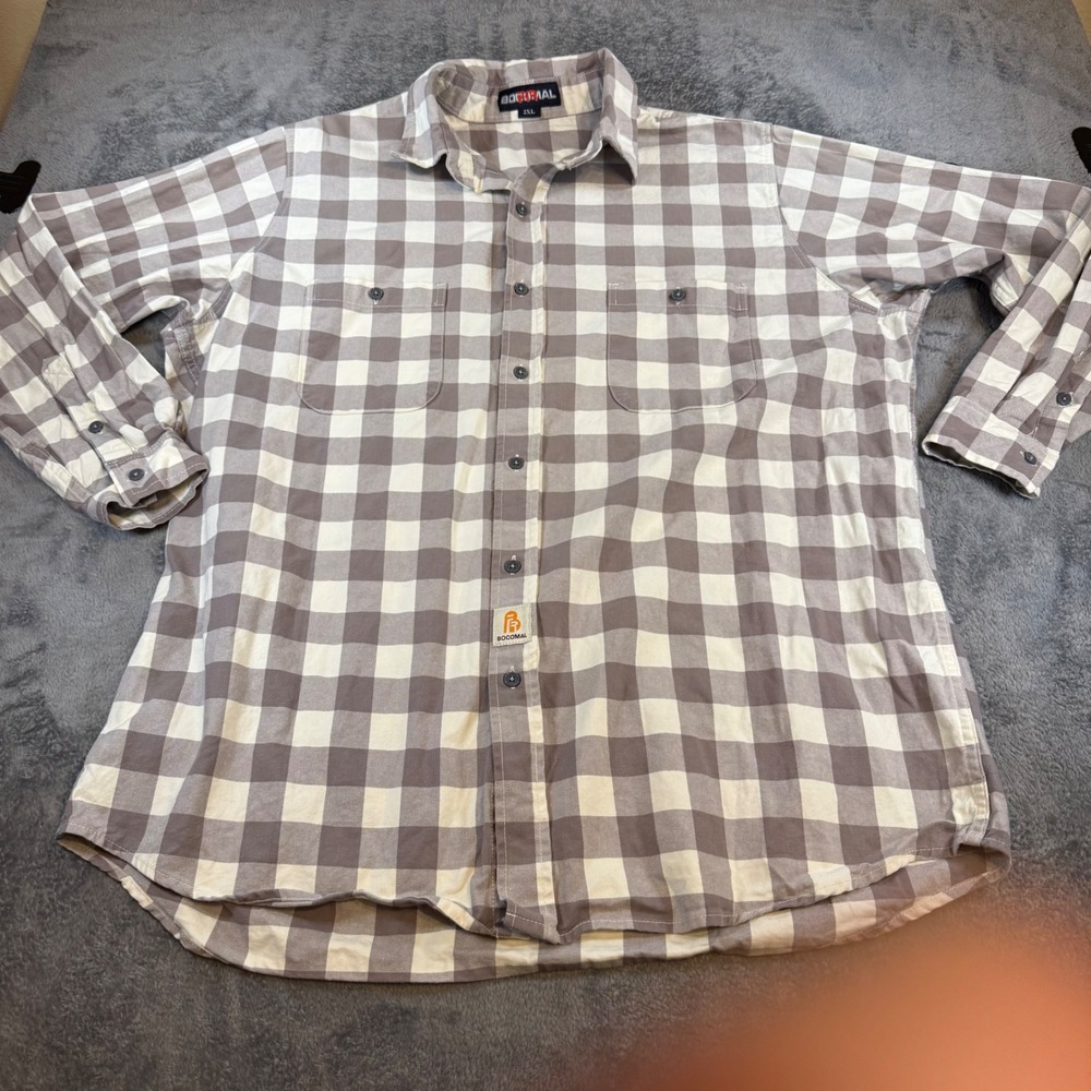 Bocomal FR Shirt Mens 2XL Grey‎ Plaid Flame Resistant CAT2 Workwear Long Sleeve